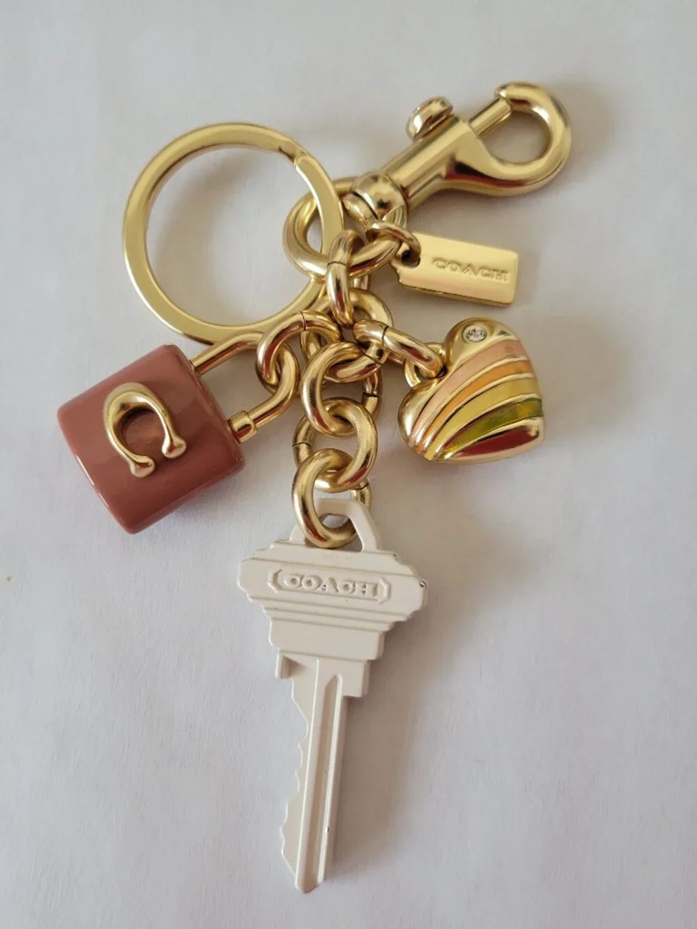Coach Bag Charm Keychain Gold Pink White Key & Charms CP891